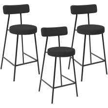 Kit 03 Banquetas Baixa Bar Cozinha Sala De Jantar Estrutura Em Aço Milão L02 Suede Preto - Lyam Decor