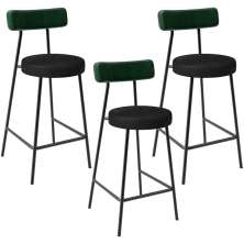 Kit 03 Banquetas Baixa Bar Cozinha Sala De Jantar Milão L02 Facto Verde Musgo Preto - Lyam Decor