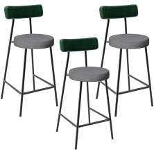Kit 03 Banquetas Baixa Cozinha E Sala Jantar Bancada Milão L02 Facto Verde Cinza Escuro - Lyam Decor