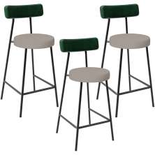 Kit 03 Banquetas Baixa Cozinha E Sala Jantar Bancada Milão L02 Facto Verde Linho Bege - Lyam Decor
