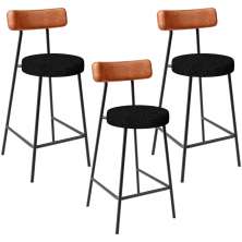 Kit 03 Banquetas Baixa Cozinha Sala Jantar Bancada Milão L02 Couríssimo Camel Linho Chumbo- Lyam Decor
