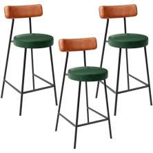 Kit 03 Banquetas Baixa Cozinha Sala Jantar Bancada Milão L02 Couríssimo Camel Verde - Lyam Decor