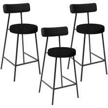 Kit 03 Banquetas Baixa Cozinha Sala Jantar Bancada Milão L02 Couríssimo Preto Linho Chumbo - Lyam Decor