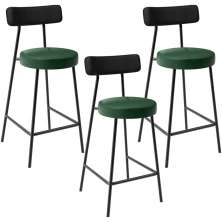Kit 03 Banquetas Baixa Cozinha Sala Jantar Bancada Milão L02 Couríssimo Preto Verde - Lyam Decor