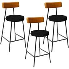 Kit 03 Banquetas Baixa Cozinha Sala Jantar Bancada Milão L02 Couríssimo Whisky Chumbo - Lyam Decor