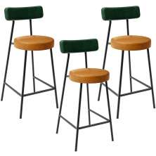 Kit 03 Banquetas Baixa Cozinha Sala Jantar Bancada Milão L02 Facto Verde Couríssimo Whisky - Lyam Decor