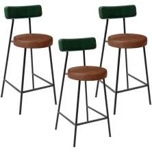 Kit 03 Banquetas Baixa Cozinha Sala Jantar Bancada Milão L02 Facto Verde Musgo Marrom  - Lyam Decor