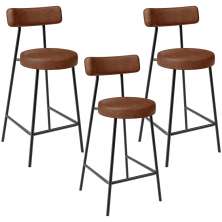 Kit 03 Banquetas Baixa Para Cozinha Sala De Jantar Bancada Milão L02 Couríssimo Marrom - Lyam Decor