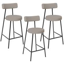 Kit 03 Banquetas Baixa Para Cozinha Sala De Jantar Bancada Milão L02 Linho Bege - Lyam Decor