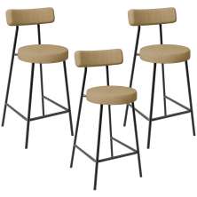 Kit 03 Banquetas Baixa Para Cozinha Sala De Jantar Bancada Milão L02 Linho Bege Escuro - Lyam Decor