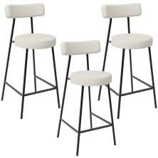 Kit 03 Banquetas Baixa Para Cozinha Sala De Jantar Bancada Milão L02 Linho Champagne - Lyam Decor