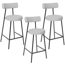 Kit 03 Banquetas Baixa Para Cozinha Sala De Jantar Bancada Milão L02 Linho Cinza - Lyam Decor