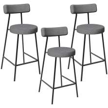 Kit 03 Banquetas Baixa Para Cozinha Sala De Jantar Bancada Milão L02 Linho Cinza Escuro - Lyam Decor