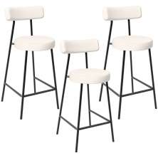 Kit 03 Banquetas Baixa Para Cozinha Sala De Jantar Bancada Milão L02 Linho Cru - Lyam Decor
