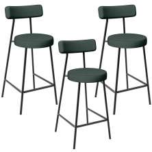 Kit 03 Banquetas Baixa Para Cozinha Sala De Jantar Bancada Milão L02 Linho Verde Musgo - Lyam Decor