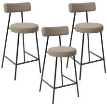 Kit 03 Banquetas Baixa Para Cozinha Sala De Jantar Bar Bancada Milão L02 Bouclê Bege - Lyam Decor
