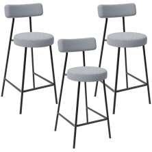 Kit 03 Banquetas Baixa Para Cozinha Sala De Jantar Bar Bancada Milão L02 Bouclê Cinza - Lyam Decor