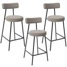 Kit 03 Banquetas Baixa Para Cozinha Sala De Jantar Bar Bancada Milão L02 Bouclê Creme - Lyam Decor