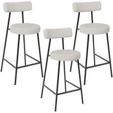 Kit 03 Banquetas Baixa Para Cozinha Sala De Jantar Bar Bancada Milão L02 Bouclê Cru - Lyam Decor