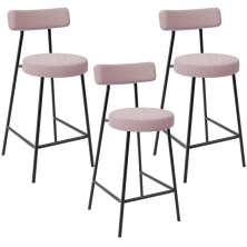 Kit 03 Banquetas Baixa Para Cozinha Sala De Jantar Bar Bancada Milão L02 Bouclê Rosê - Lyam Decor