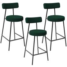 Kit 03 Banquetas Baixa Para Cozinha Sala De Jantar Bar Bancada Milão L02 Bouclê Verde - Lyam Decor