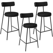 Kit 03 Banquetas Baixa Para Cozinha Sala De Jantar Bar Bancada Milão L02 Couríssimo Preto - Lyam Decor