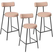 Kit 03 Banquetas Baixa Para Cozinha Sala De Jantar Bar Bancada Milão L02 Linho Rosê - Lyam Decor