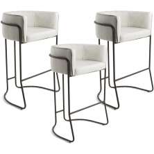 Kit 03 Banquetas Decorativa Fixa Base de Aço Choco Betina D02 Linho Creme A-48 - Lyam Decor