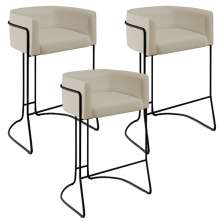 Kit 03 Banquetas Decorativas Fixa Base de Aço Preto Betina D02 Corano Bege C-26 - Lyam Decor