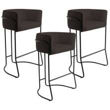 Kit 03 Banquetas Decorativas Fixa Base de Aço Preto Betina D02 Corano Marrom C-34 - Lyam Decor