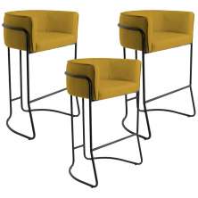 Kit 03 Banquetas Decorativas Fixa Base de Aço Preto Betina D02 Veludo Mostarda C-279 - Lyam Decor