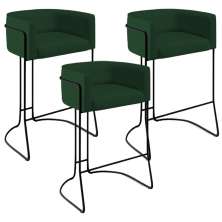Kit 03 Banquetas Decorativas Fixa Base de Aço Preto Betina D02 Veludo Verde Musgo C-303 - Lyam Decor