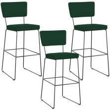 Kit 03 Banquetas Para Cozinha Sala De Jantar Base Em Aço Allana L02 Suede Verde Musgo - Lyam Decor