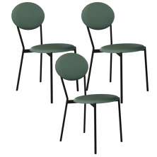 Kit 03 Cadeiras Estofada Para Sala de Jantar Azuri Preto C01 Courino Verde Sálvia - Lyam Decor