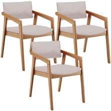 Kit 03 Cadeiras Para Sala de Jantar Estar Living Giorgia L02 Linho Bege - Lyam Decor