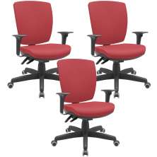 Kit 03 Cadeiras de Escritório Diretor Office Giratória Preto Alta Flexi P03 Vinil Vermelho - Lyam