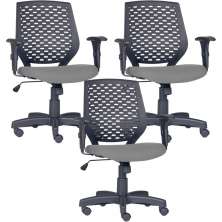 Kit 03 Cadeiras de Escritório Giratória Executiva Ergonômica Tech L02 Corino Cinza - Lyam Decor