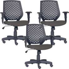 Kit 03 Cadeiras de Escritório Giratória Executiva Ergonômica Tech L02 Crepe Cinza - Lyam Decor