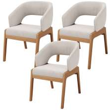 Kit 03 Cadeiras de Jantar e Estar Living Estofada Lince L02 Bouclê Cru - Lyam Decor