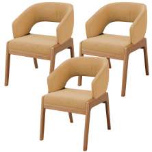 Kit 03 Cadeiras de Jantar e Estar Living Estofada Lince L02 Bouclê Mostarda - Lyam Decor
