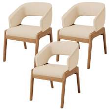 Kit 03 Cadeiras de Jantar e Estar Living Estofada Lince L02 Linho Bege Escuro - Lyam Decor
