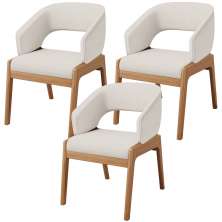 Kit 03 Cadeiras de Jantar e Estar Living Estofada Lince L02 Linho Cru - Lyam Decor