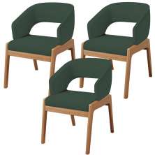 Kit 03 Cadeiras de Jantar e Estar Living Estofada Lince L02 Linho Verde Musgo - Lyam Decor