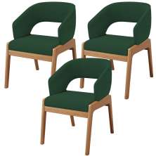 Kit 03 Cadeiras de Jantar e Estar Living Estofada Lince L02 Suede Verde Musgo - Lyam Decor