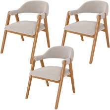 Kit 03 Cadeiras de Jantar e Estar Living Estofada Nadja L02 Bouclê Bege - Lyam Decor