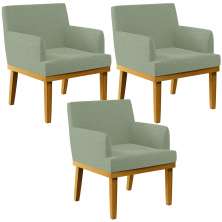 Kit 03 Poltronas Decorativa Para Sala De Estar E Recepção Beatriz W01 Bouclê Oliva - Lyam Decor