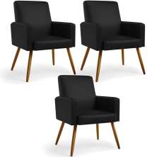 Kit 03 Poltronas Decorativa Para Sala De Estar Maria W01 Pés Palito Couríssimo Preto - Lyam Decor