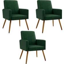 Kit 03 Poltronas Decorativa Para Sala De Estar Maria W01 Pés Palito Facto Verde Musgo - Lyam Decor