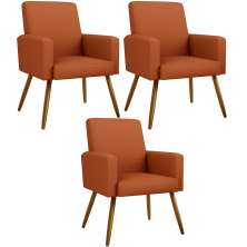 Kit 03 Poltronas Decorativa Para Sala De Estar Maria W01 Pés Palito Tecido Terracota - Lyam Decor