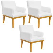 Kit 03 Poltronas Decorativa Para Sala de Estar Base Mel Beatriz W01 Corano Branco - Lyam Decor